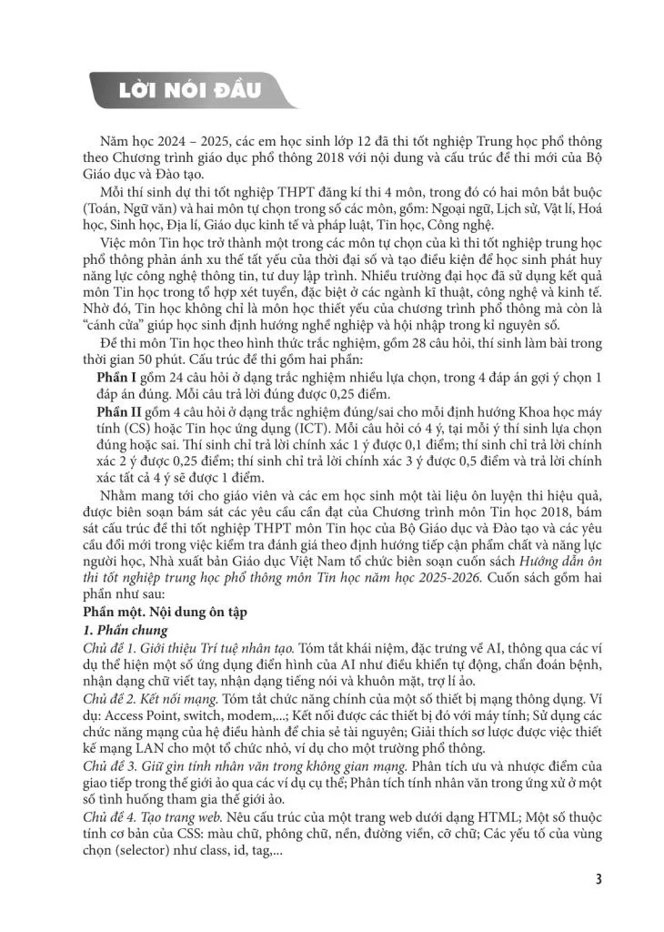 HƯỚNG DẪN ÔN THI TỐT NGHIỆP THPT MÔN TIN HỌC (Năm học: 2025 - 2026)